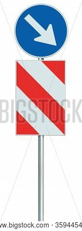 Mandatory Keep Right Obstacle Detour Road Sign, Isolated European Union Eu Traffic Safety Barrier Si