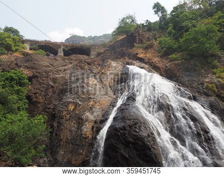 Dudhsagar Waterfall In The Indian State Of Goa. One Of The Highest Waterfalls In India, Located Deep
