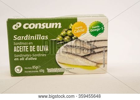 Torrevieja, Valenciana, Spain - Apr 04 2020 : Tin Of Sardines In Olive Oil With Copy Space.