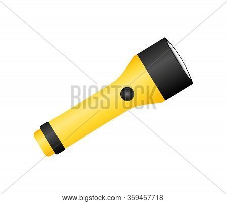 Realistic Yellow Flashlight On The White Backround - Vector Illustration.