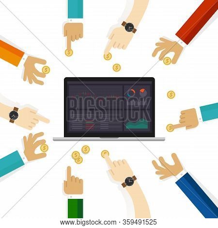 Equity Funds Mutual Fund That Invests Principally In Stocks. People Holding Money Coin And Stocks Mo