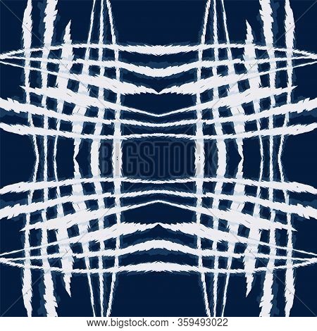 Cyan Shibori Fashion Vector Seamless Pattern. Uzbek Stripe Ikat Design. Psychedelic Ethnic Ornament.