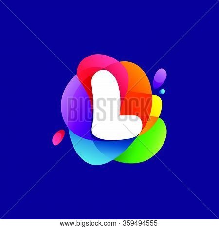 Letter L Logo At Colorful Multicolor Gradient Splash. Perfect Font For Media Labels, Nightlife Print
