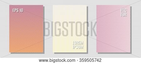 Cool Flyers Set, Vector Halftone Poster Backgrounds. Elegant Patchy Mockups. Zigzag Halftone Lines W