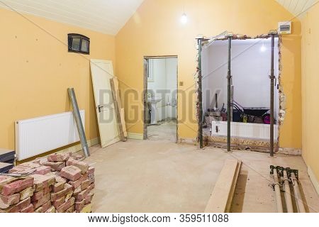 Building Work And Remodelling Of A Room Interior While Renovating A Uk House