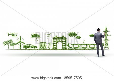 Businessman in green and environmental concept