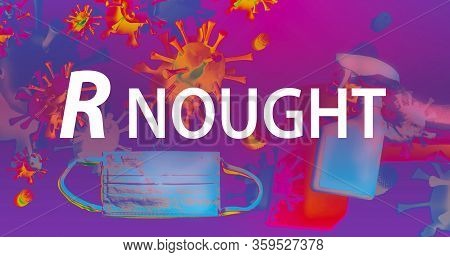 R Nought Theme With Viruses, Face Mask And Cleaning Spray Bottle