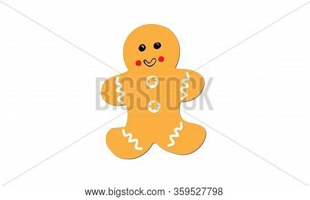 Gingerbread Man Isolated On White Background. Gingerbread Man Cookie Vector Icon For Magazine, Food 