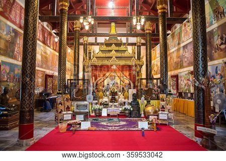 Uttaradit, Thailand - June 04 2016 : The Holy Buddha Footprint Inside Wat Phra Thaen Sila At In Lapl