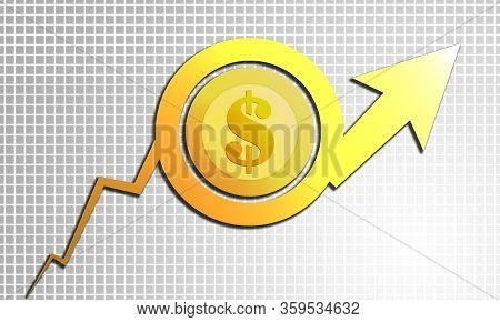 Gold Coins Money With Arrow Which Goes Up, 3d Rendering