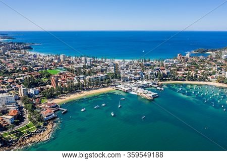 Aerial View On Famous Manly Wharf And Manly, Sydney, Australia.