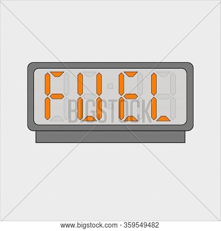 Vector Image Or Picture Of Digital Clock Or Alarm With Orange Letters Showing Text On The Light Grey