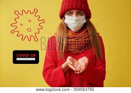 Stop Pandemia. Virus Infection. Coronavirus Treatment. Sars Cov2. Covid-19 Inscription, Virus Sign. 