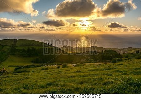 Miradouro Da Vista Do Rei - The Famous Viewpont In Sao Miguel Island, Azores, Portugal Towards Lakes