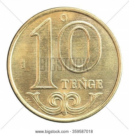 New Coin 10 Tenge, New Sample Of 2020, Isolated On White Background