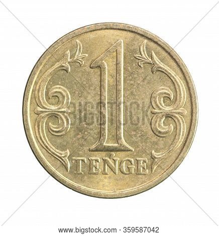 New Coin One Tenge, New Sample Of 2020, Isolated On White Background