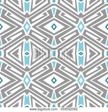 Modern Seamless Geometric Pattern. Blue And Grey Tiling For Textile Design, Wrappping Papers, Wallpa