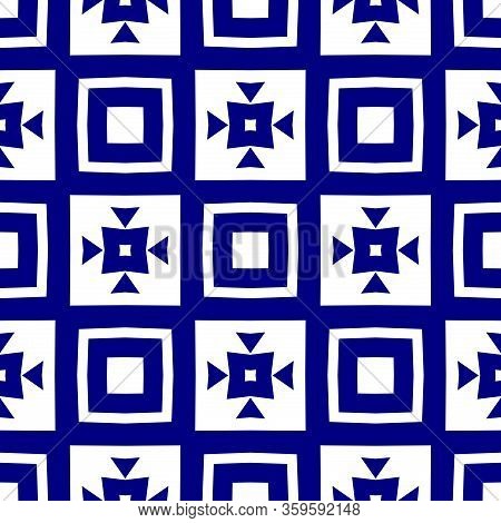 Seamless Monochromatic Geometric Pattern. Modern Navy Blue Repeating Background. Repeating Stylish T