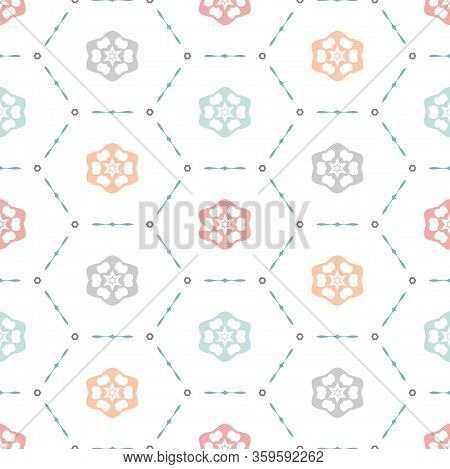 Soft Pastel Colored Modern Tiling Texture. Fashionable Background With Fancy Elements. Abstract Seam