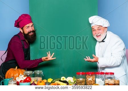 Store Sale. Cooking Meal By Recipe, Happy Hours. Cafe Shop Advertising. Chef With Blackboard, Copy S