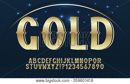 Vintage Font With The Effect Of Carved Gold. Gold Letters With A Vintage-style Texture. Vector Illus