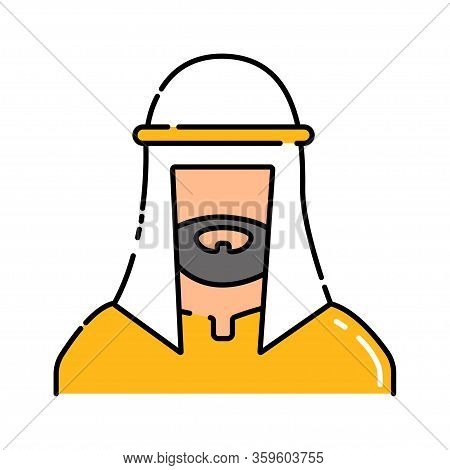 Arabic Man In Traditional Muslim Keffiyeh Color Line Icon. Pictogram For Web Page, Mobile App, Promo