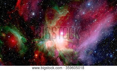 Hubble Views Galaxy And Nebula. Elements Of This Image Furnished By Nasa.