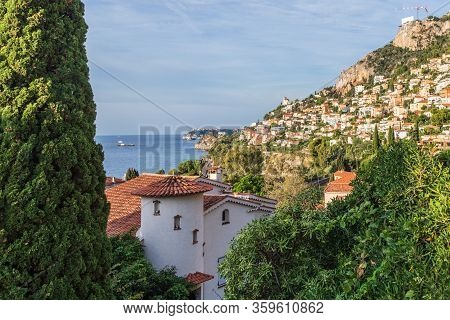 View Of The Perched Fortified Medieval Village Overlooking Roquebrune-cap-martin And The Mediterrane
