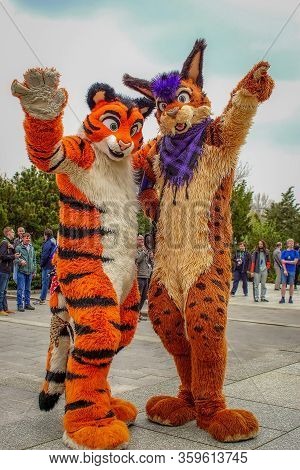 Volkspark Friedrichshain, Berlin, Germany - April 14, 2018: European Furry Walk At Volkspark Friedri