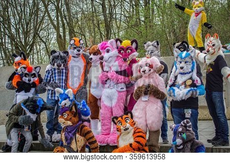 Volkspark Friedrichshain, Berlin, Germany - April 14, 2018: European Furry Walk At Volkspark Friedri