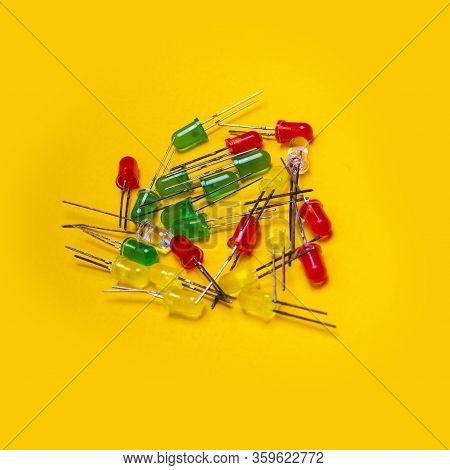 Small Colorful Led Diodes. Electroluminescent Semiconductor Light Emitting Source. Electrotechnical 