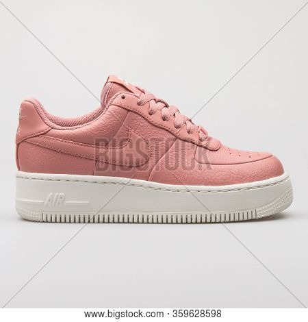 Vienna, Austria - August 6, 2017: Nike Air Force 1 Upstep Pink Sneaker On White Background.