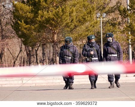 Karaganda, Kazakhstan - 1nd April, 2020 -the Streets Of The City Are Quarantined Closed Due To Covid