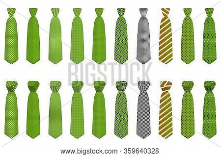 Illustration On Theme Big Set Ties Different Types, Neckties Various Size. Tie Pattern Consisting Of