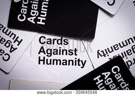 Split,croatia April 2020
Flat Lay Of A White Cards Against Humanity Card With Other Cards Framing It
