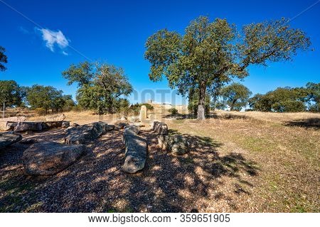 Dolmen Of Lacara, Funeral Chamber. Ancient Megalithic Building Near La Nava De Santiago, Extremadura