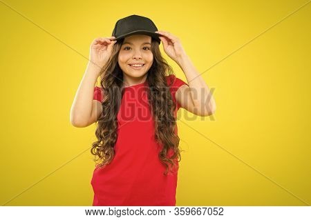 Cute Child Wear Cap Or Snapback Hat. Little Girl Wearing Baseball Cap. Summer Sun Protection Cap. Gi