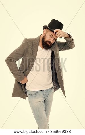 Without Compromising On Style. Fashion Man In Retro Style. Trendy Hipster With Mustache And Beard In