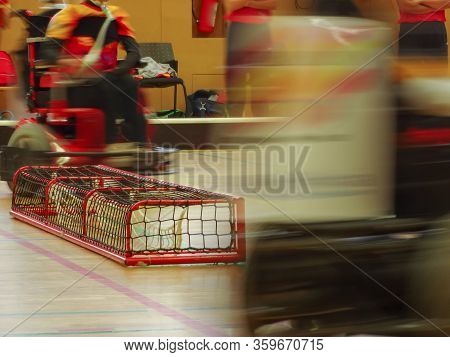 Powerchair Hockey Match. Accessible Sport For Disabled.