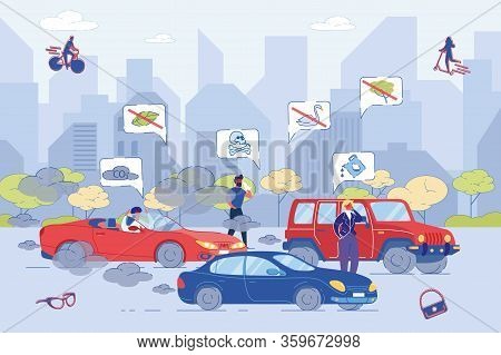 Global Ecology Problem. Carbon Dioxide Combustion Product Pollutant Air, Flora, Fauna Hazard. People