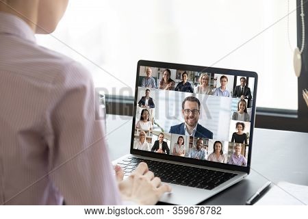 Multiracial People Involved In Group Video Call Pc Screen View