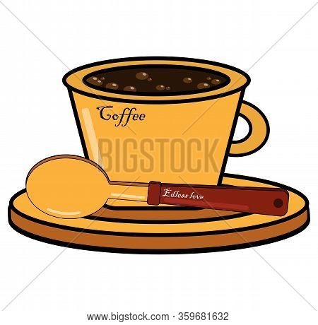 Cup With Coffee, Spoon Icon, Flat In Color Isolated On A White Background. Vector Eps 10