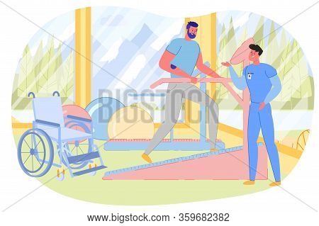 Rehabilitation Training, Physiotherapy Exercises. Man That Survived Accident Undergoes Session With 