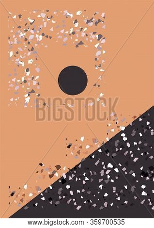 Vector Terrazzo Interior Poster. Abstract Textured Background Done From Real Broken Small Tile Chips