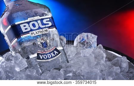 Bottle Of Bols Vodka In A Bucket With Crushed Ice