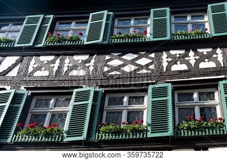 An Artful Timber Framing  - A Timber Framed Facade At A House In The Medieval Center Of Bamberg, Ger