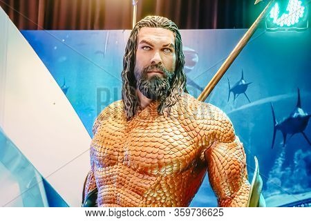 Bangkok, Thailand - November 18, 2018: Human Size Statue Of A Dc Comic Superhero Arthur Curry Or Aqu