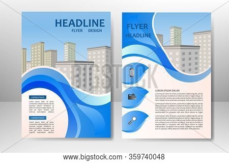 Blue Vector Template Design For Business Brochure, Flyer, Poster, Booklet, Presentation, Annual Repo