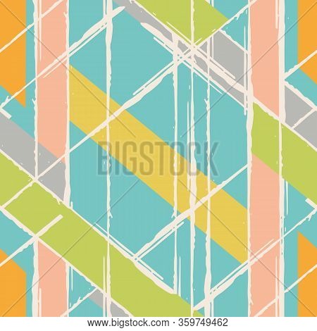 Modern Grunge Stripe Vector Seamless Pattern Background. Brush Stroke Style Linear Weave Effect Back