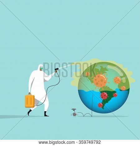 Medical Worker With Full Of Personal Protection Equipment Getting Rid Of Coronavirus Germs By Sprayi